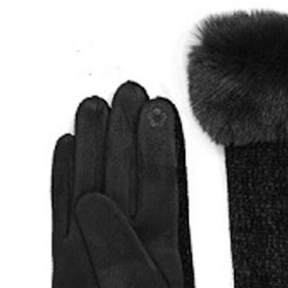 Women's Winter Gloves Faux Fur Chenille Touch Screen Smart Text Black - Picture 3 of 5